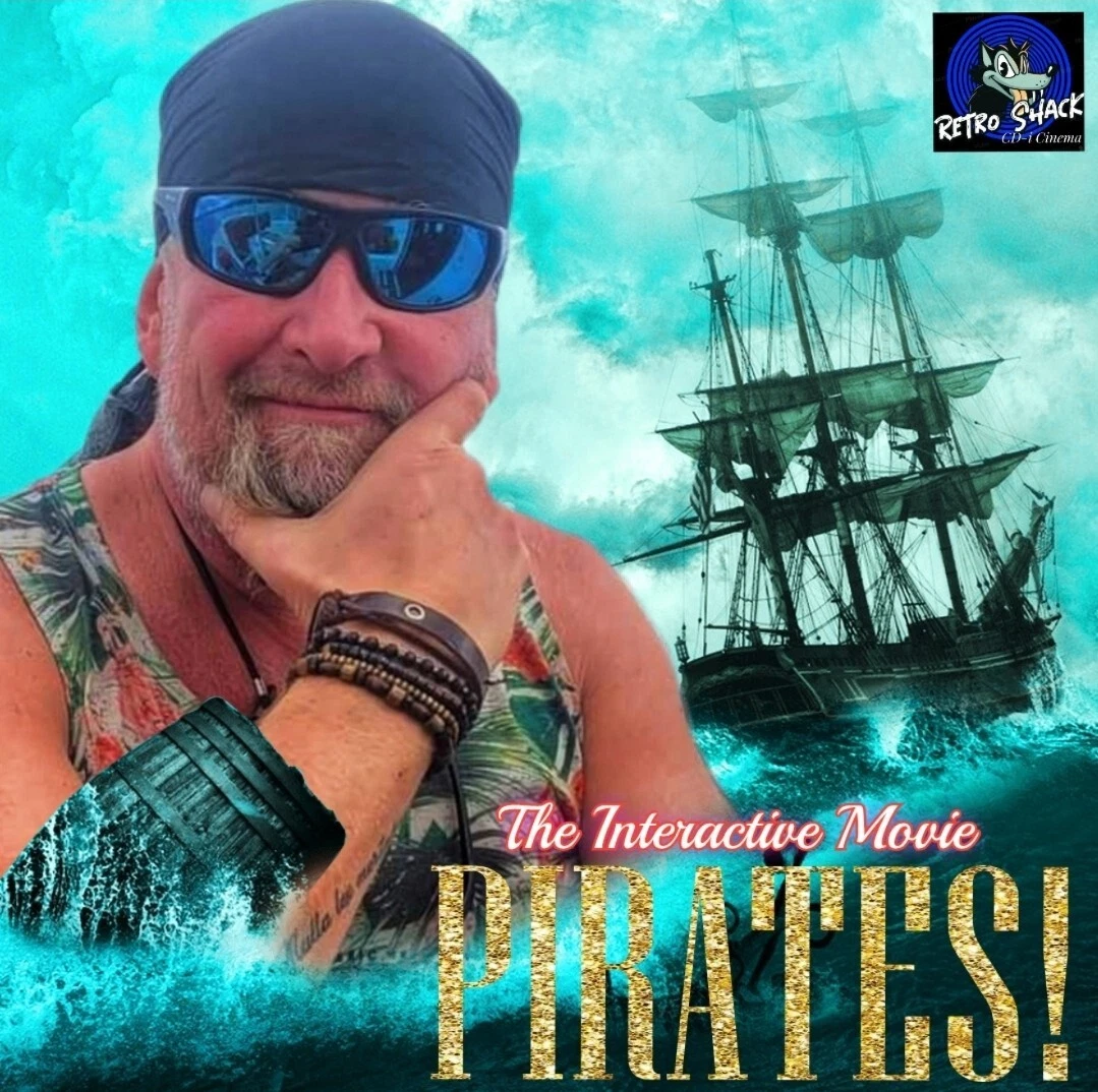 Original Pirates interactive movie artwork featuring Cap'n Cat and a sailing ship